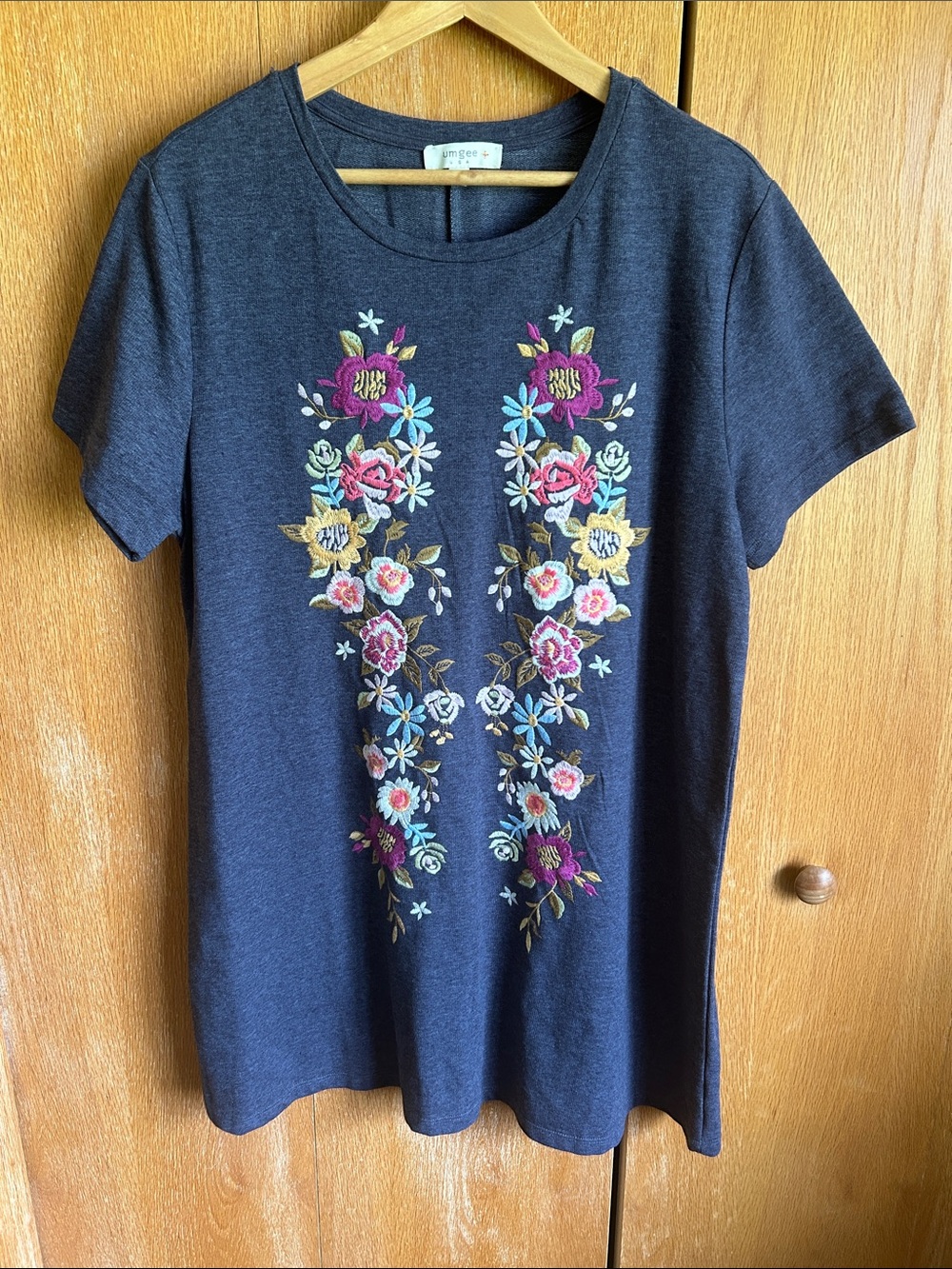Umgee Beautifully Embroidered Floral Navy T- shirt Dress